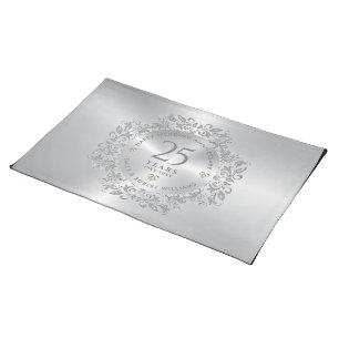 25th Wedding Anniversary Silver Sparkling Frame Cloth Placemat