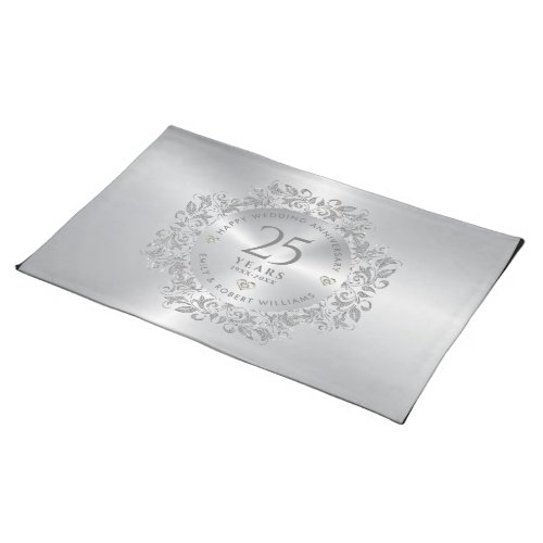 25th Wedding Anniversary Silver Sparkling Frame Cloth Placemat