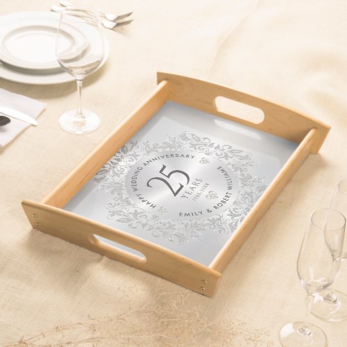 25th Wedding Anniversary Silver Sparkling Frame Serving Tray