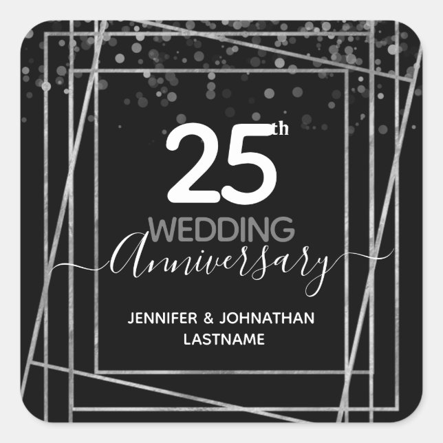 25th Wedding Anniversary Silver Square Sticker (Front)