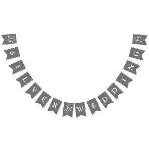 25th Wedding Anniversary Silver Stardust Confetti Bunting Flags