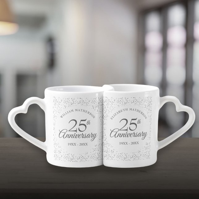 25th Wedding Anniversary Silver Stardust Confetti Coffee Mug Set (25th Wedding Anniversary Silver Stardust Confetti Coffee Mug Set)