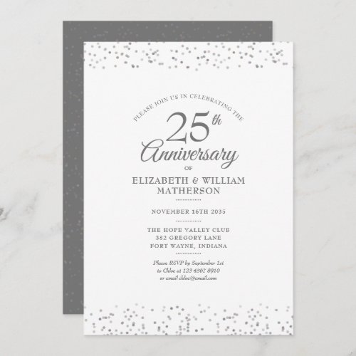 25th Wedding Anniversary Silver Stardust Confetti Invitation