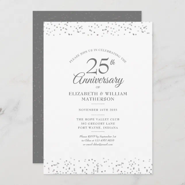 25th Wedding Anniversary Silver Stardust Confetti Invitation | Zazzle