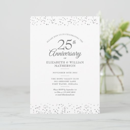 25th Wedding Anniversary Silver Stardust Confetti Invitation | Zazzle