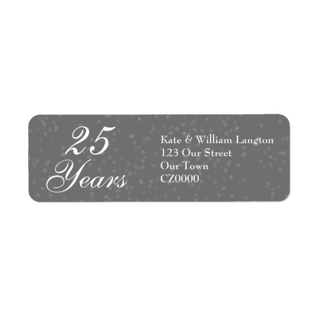25th Wedding Anniversary Silver Stardust Confetti Label (Front)