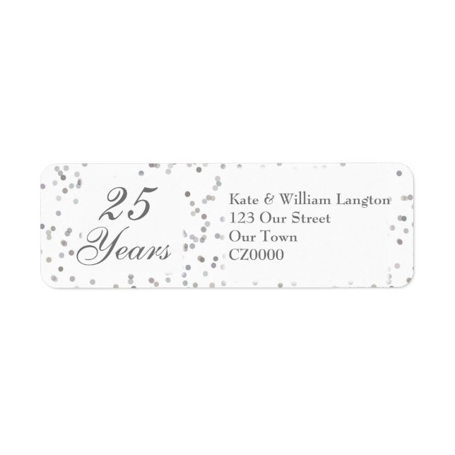 25th Wedding Anniversary Silver Stardust Confetti Label (Front)