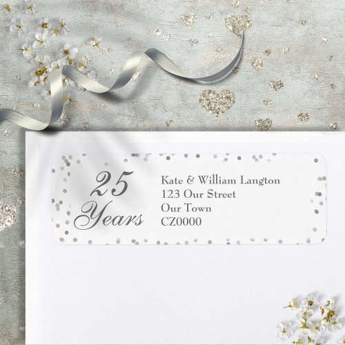 25th Wedding Anniversary Silver Stardust Confetti Label