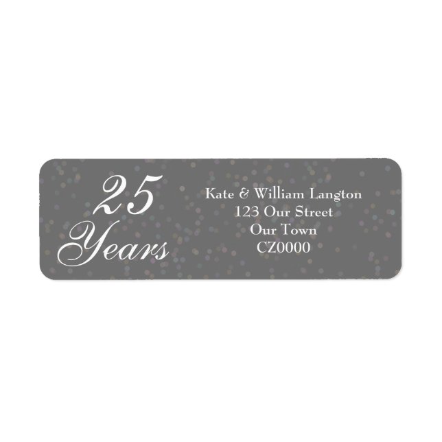 25th Wedding Anniversary Silver Stardust Confetti Label (Front)