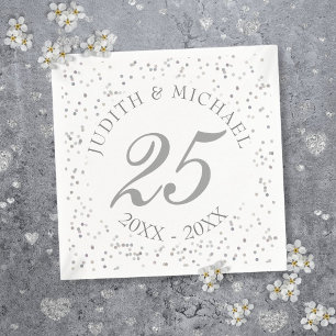 25th Wedding Anniversary Silver Stardust Confetti Paper Napkins