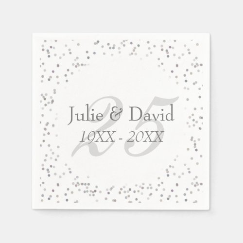 25th Wedding Anniversary Silver Stardust Confetti Paper Napkins