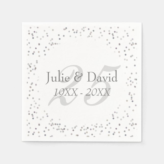 25th Wedding Anniversary Silver Stardust Confetti Paper Napkins (Front)