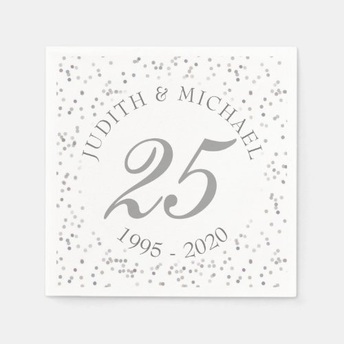 25th Wedding Anniversary Silver Stardust Confetti Paper Napkins