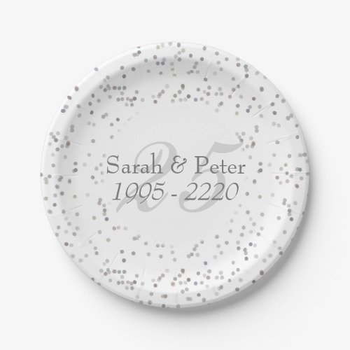 25th Wedding Anniversary Silver Stardust Confetti Paper Plates