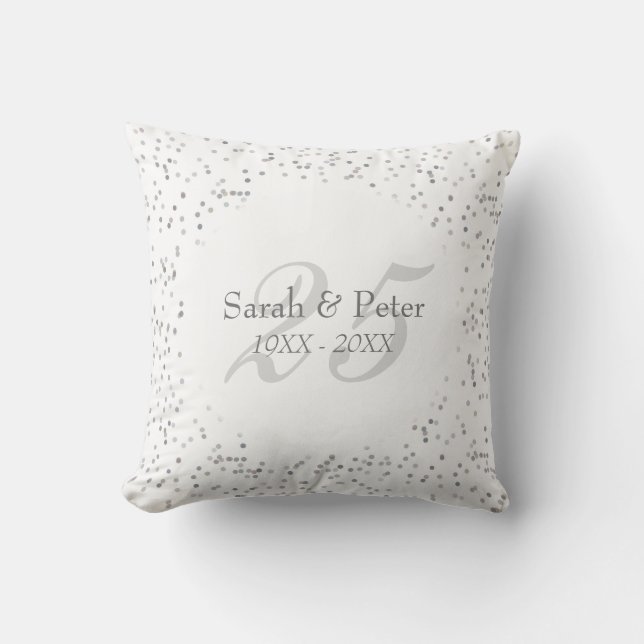 25th Wedding Anniversary Silver Stardust Confetti Throw Pillow (Front)