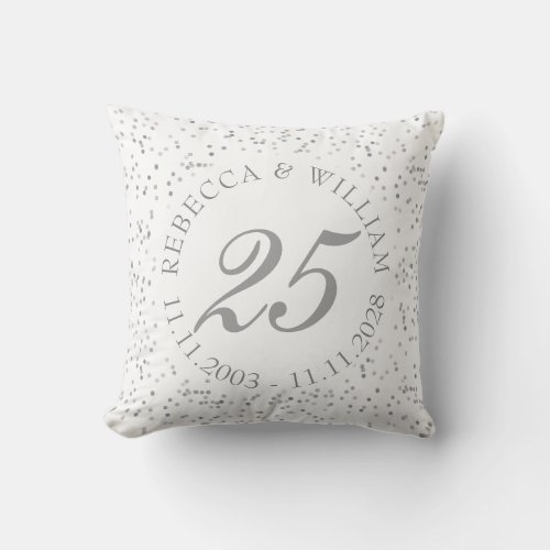 25th Wedding Anniversary Silver Stardust Confetti Throw Pillow