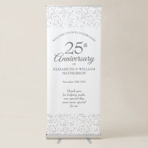 25th Wedding Anniversary Silver Stardust Welcome Retractable Banner