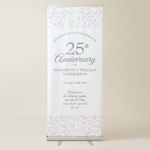 25th Wedding Anniversary Silver Stardust Welcome Retractable Banner