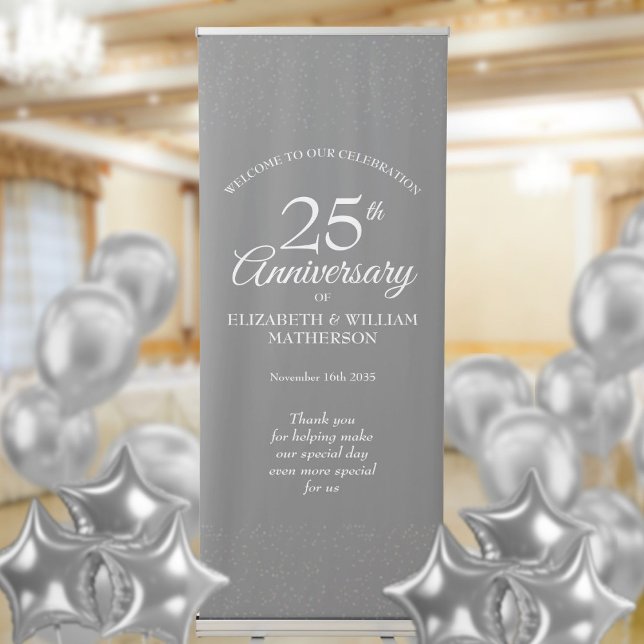 25th Wedding Anniversary Silver Stardust Welcome Retractable Banner (25th Wedding Anniversary Silver Stardust Welcome Retractable Banner)
