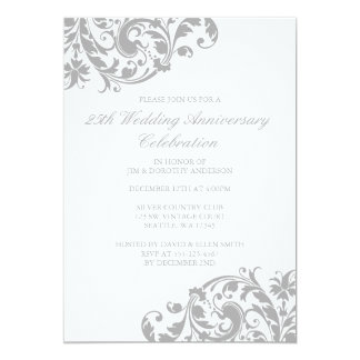 25th Wedding Anniversary Silver Swirl Flourish Card