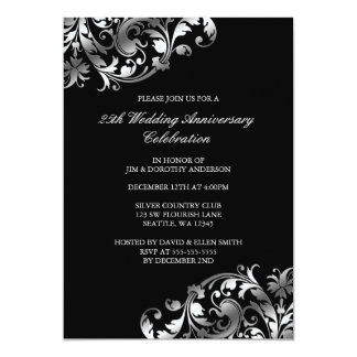 25th Wedding Anniversary Silver Swirl Flourish Card