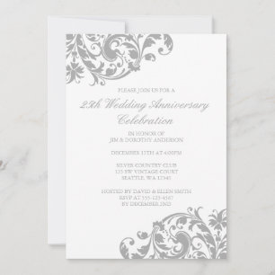 25th Wedding Anniversary Silver Swirl Flourish Invitation