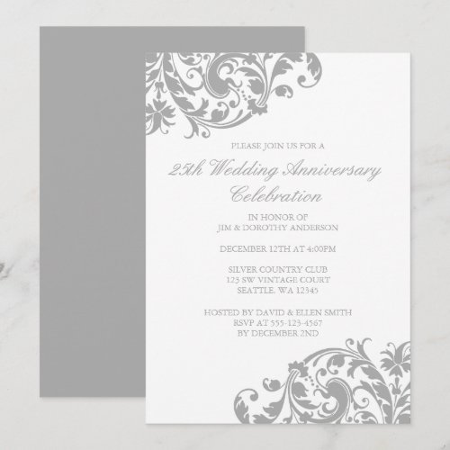 25th Wedding Anniversary Silver Swirl Flourish Announcements
