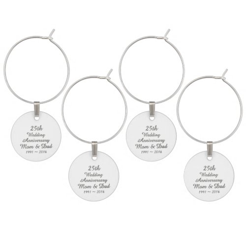 25th Wedding Anniversary Silver Typography Charms