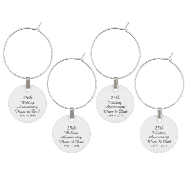 25th Wedding Anniversary Silver Typography Charms (Staggered)