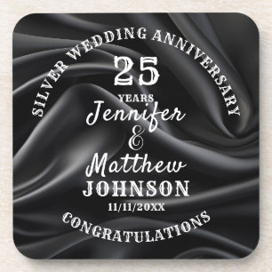 25th WEDDING ANNIVERSARY Silver Wedding Editable Beverage Coaster