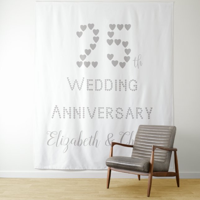 25th Wedding Anniversary Silver Wedding Hearts Tapestry (In Situ)