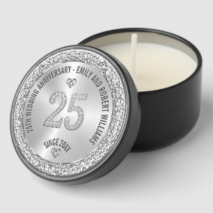 25th Wedding Anniversary Silver White Diamonds Mini Candle Favors