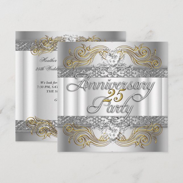 25th Wedding Anniversary Silver White Gold Invitation (Front/Back)
