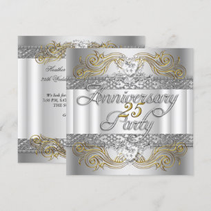 25th Wedding Anniversary Silver White Gold Invitation