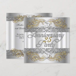 25th Wedding Anniversary Silver White Gold Invitation