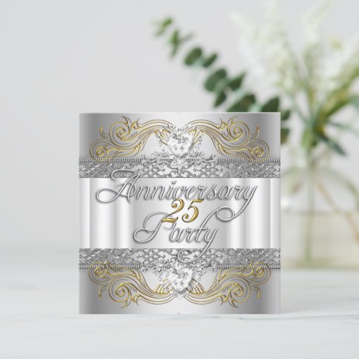 25th Wedding Anniversary Silver White Gold Invitation | Zazzle