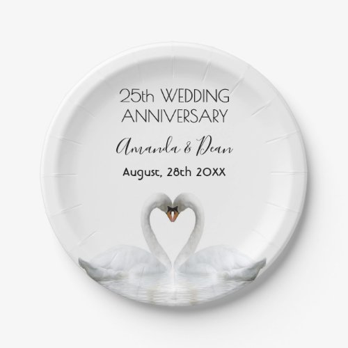 25th wedding anniversary silver white swans paper plates