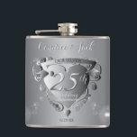 25th Wedding Anniversary Silvery Heart  Flask<br><div class="desc">Looking for that romantic design for their 25th wedding anniversary milestone? With a touch of retro 50's and silvery highlights? Then perhaps my original heart emblem marking the day on coasters will be just the gift you're looking for!</div>