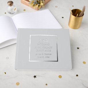 25th Wedding Anniversary Simple Silver Stylized Foil Guest Book