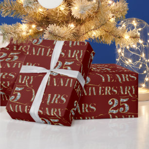 25th Wedding Anniversary Sparkling Text On Red Wrapping Paper