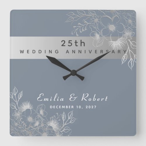 25th Wedding Anniversary Square Wall Clock