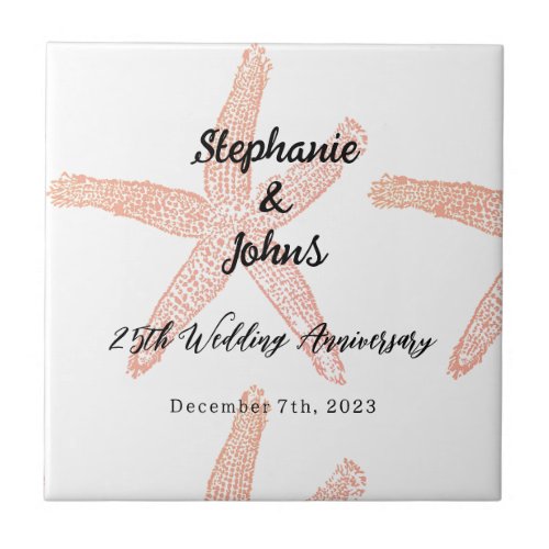 25th Wedding Anniversary Starfish Custom Name Gift Ceramic Tile