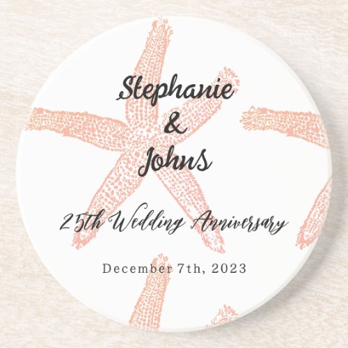 25th Wedding Anniversary Starfish Custom Name Gift Coaster