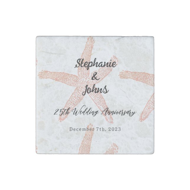 25th Wedding Anniversary Starfish Custom Name Gift Stone Magnet (Front)