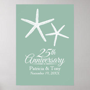 25th Wedding Anniversary Starfish Personalized Poster