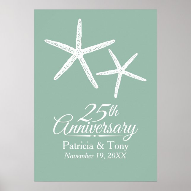 25th Wedding Anniversary Starfish Personalized Poster (Front)