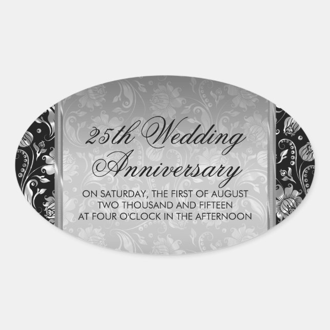 25th Wedding Anniversary Sticker Black & Silver (Front)