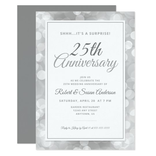 25th Wedding Anniversary Surprise | Silver Bokeh Invitation | Zazzle.com