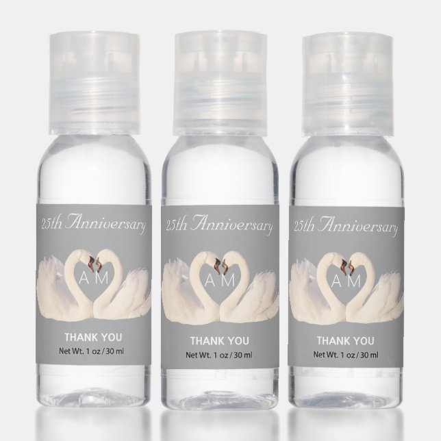 25th Wedding Anniversary Swans Thank You Hand Sanitizer (Set)