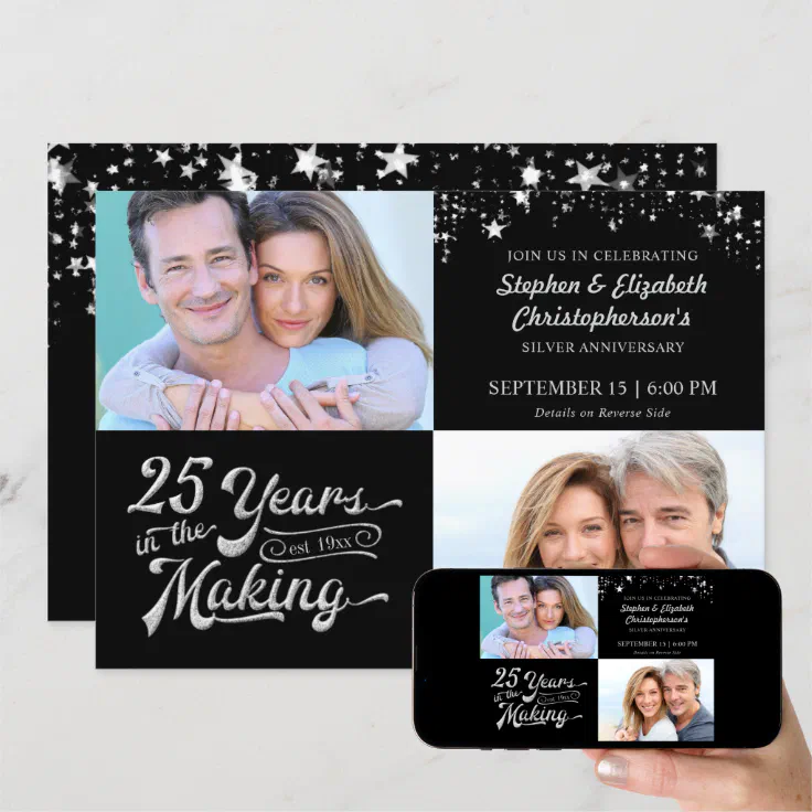 25th Wedding Anniversary Then & Now Photos Stars Invitation | Zazzle